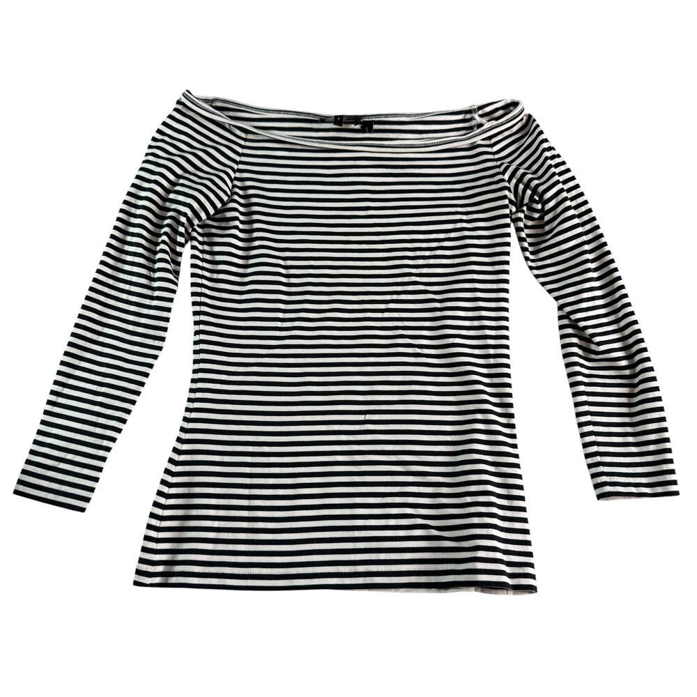 Theory Ennalyn B Stripe Top P Petite Black White Pima Cotton Tee